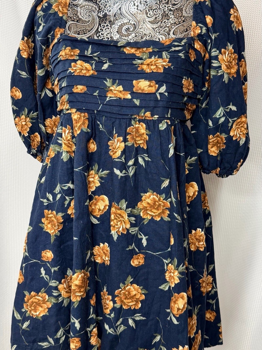 Abercrombie & Fitch Navy Midi Dress with Mustard Floral Print